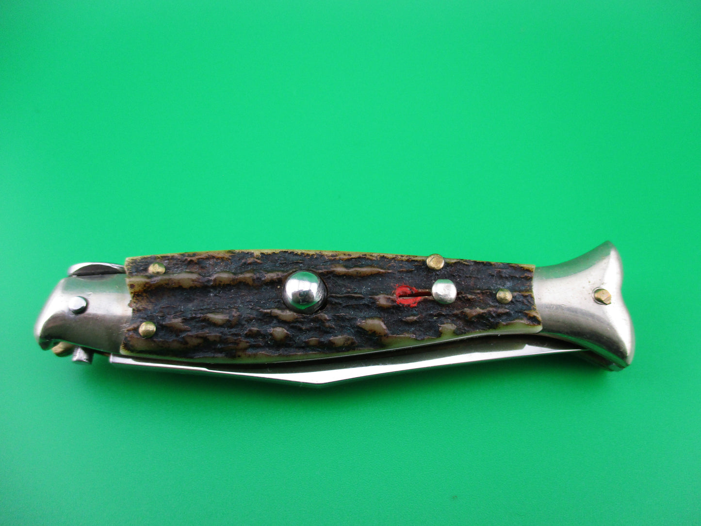 z ITALY 16cm Italian Fishtail Picklock Stag Red Dot automatic knife