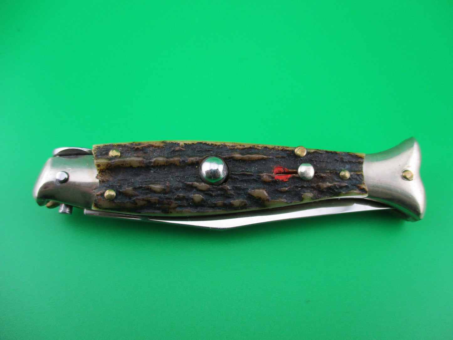 z ITALY 16cm Italian Fishtail Picklock Stag Red Dot automatic knife