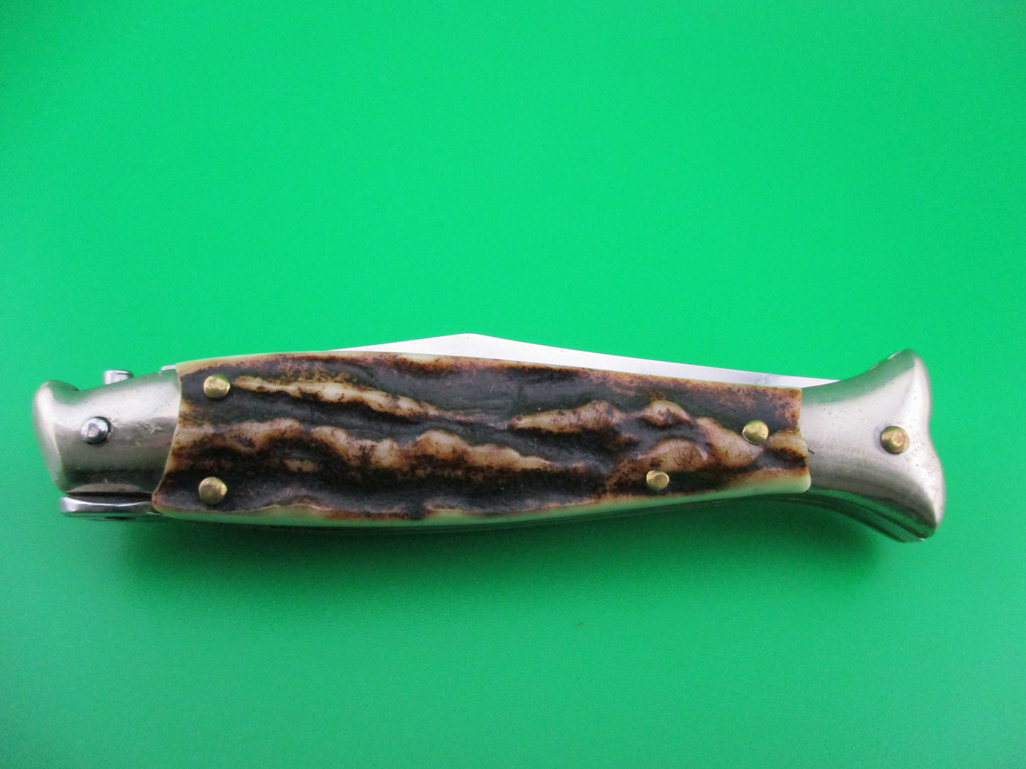 z ITALY 16cm Italian Fishtail Picklock Stag Red Dot automatic knife
