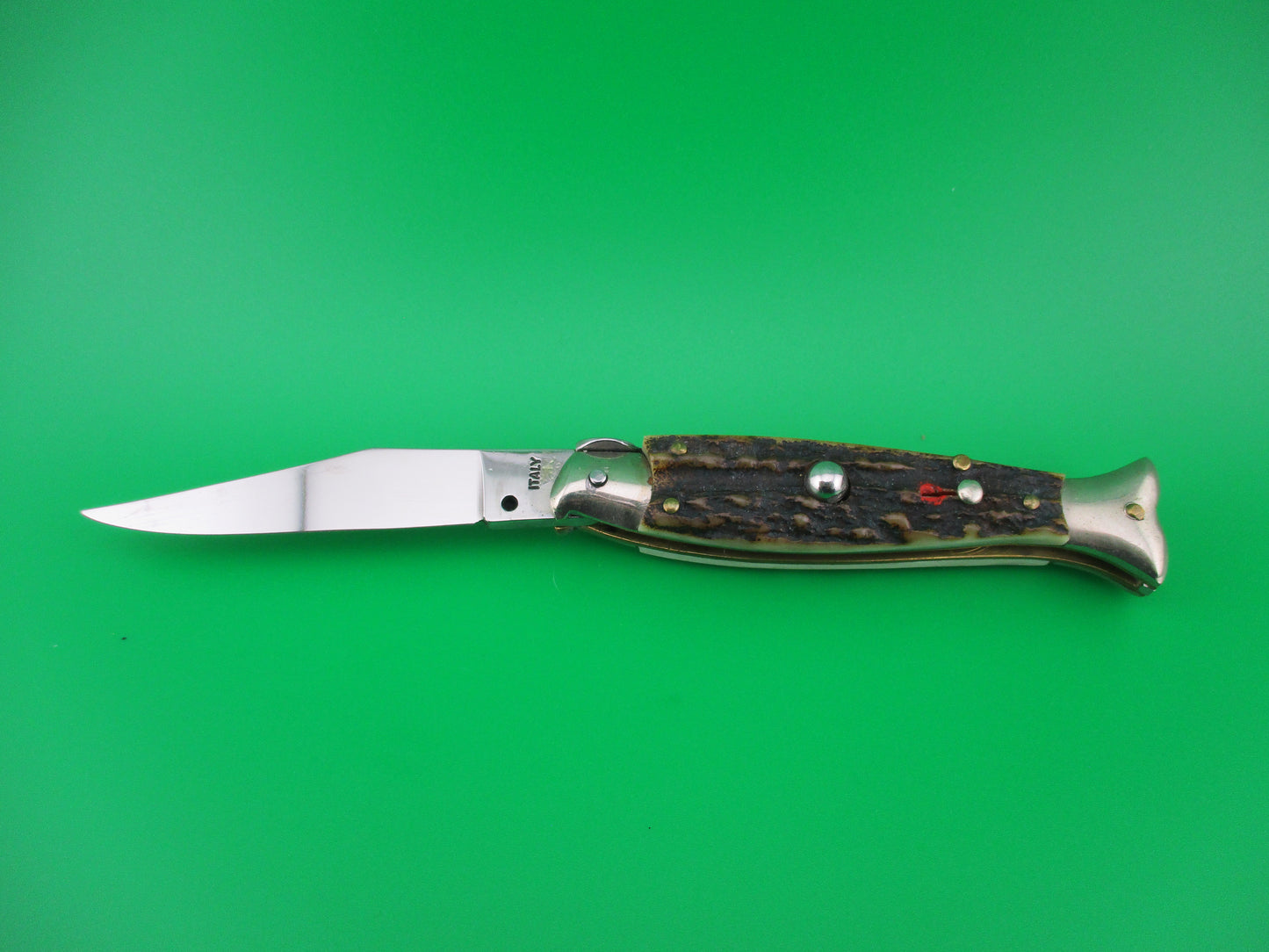 z ITALY 16cm Italian Fishtail Picklock Stag Red Dot automatic knife