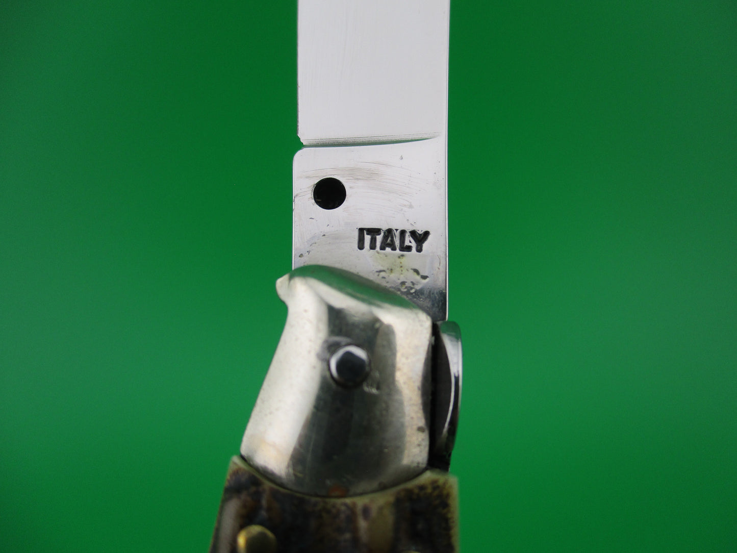z ITALY 16cm Italian Fishtail Picklock Stag Red Dot automatic knife