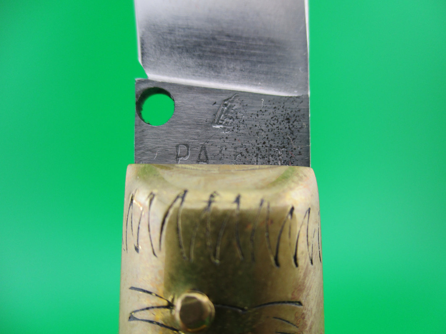 z Jndiana PATENT 21cm Pattada Italian Birds head dark horn switchblade knife
