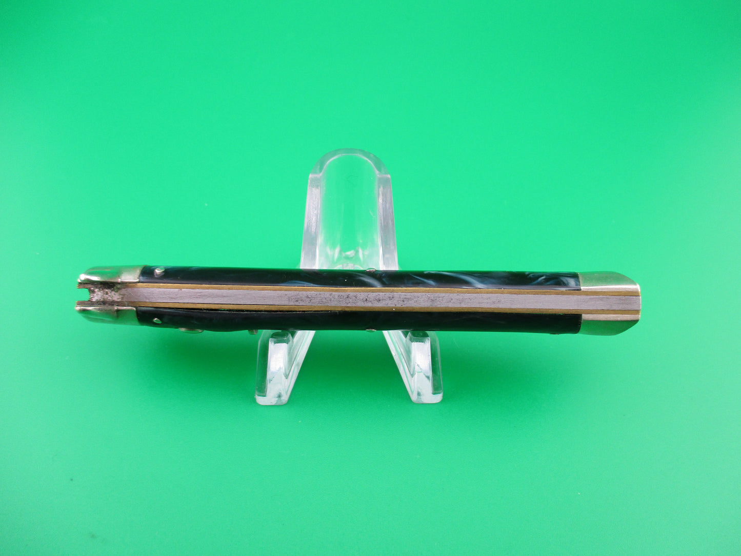 PRESTO Fishtail bowtie Blue swirl celluloid switchblade knife