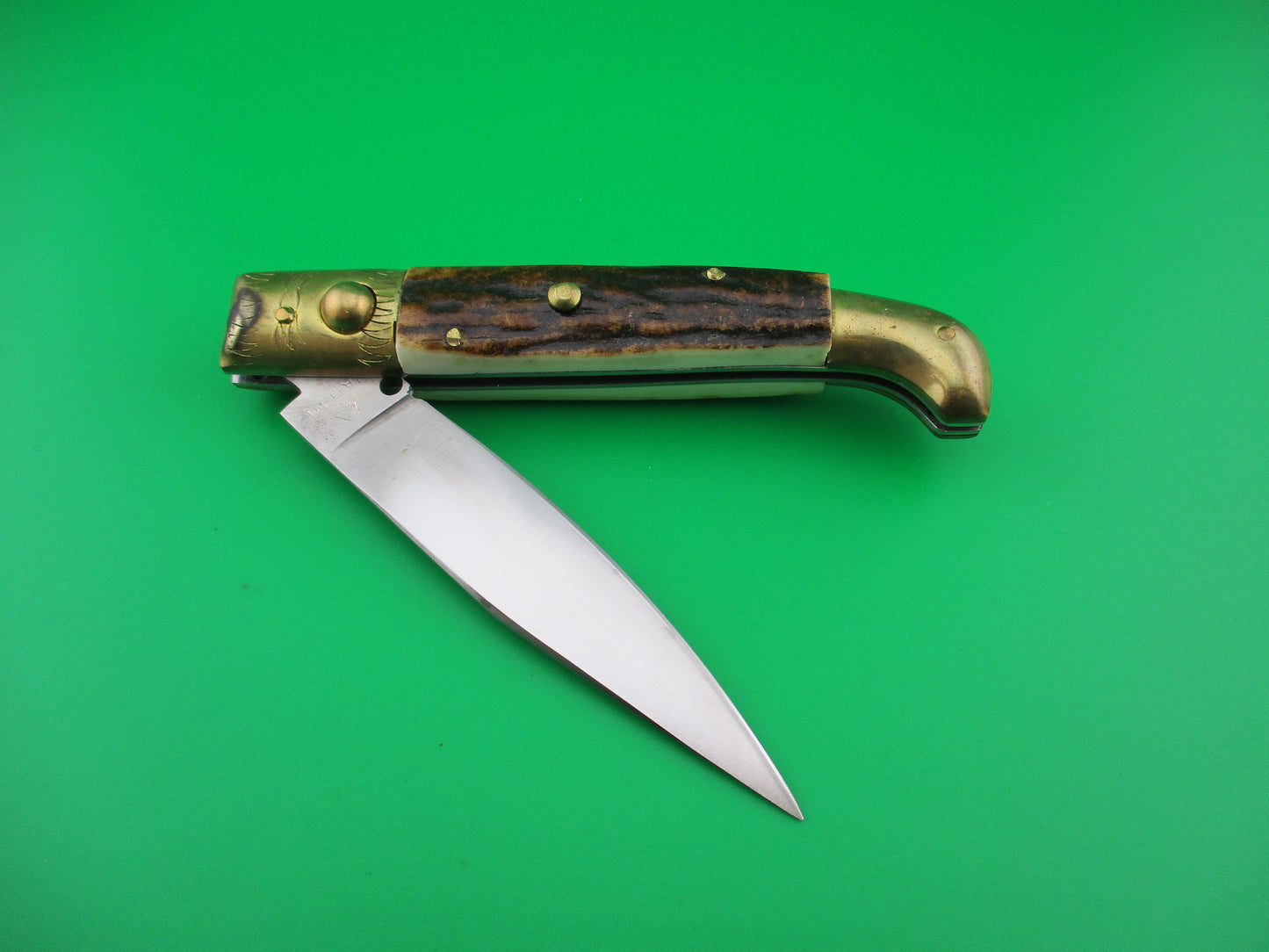 z Jndiana PATENT 21cm Pattada Italian Birds head stag switchblade knife