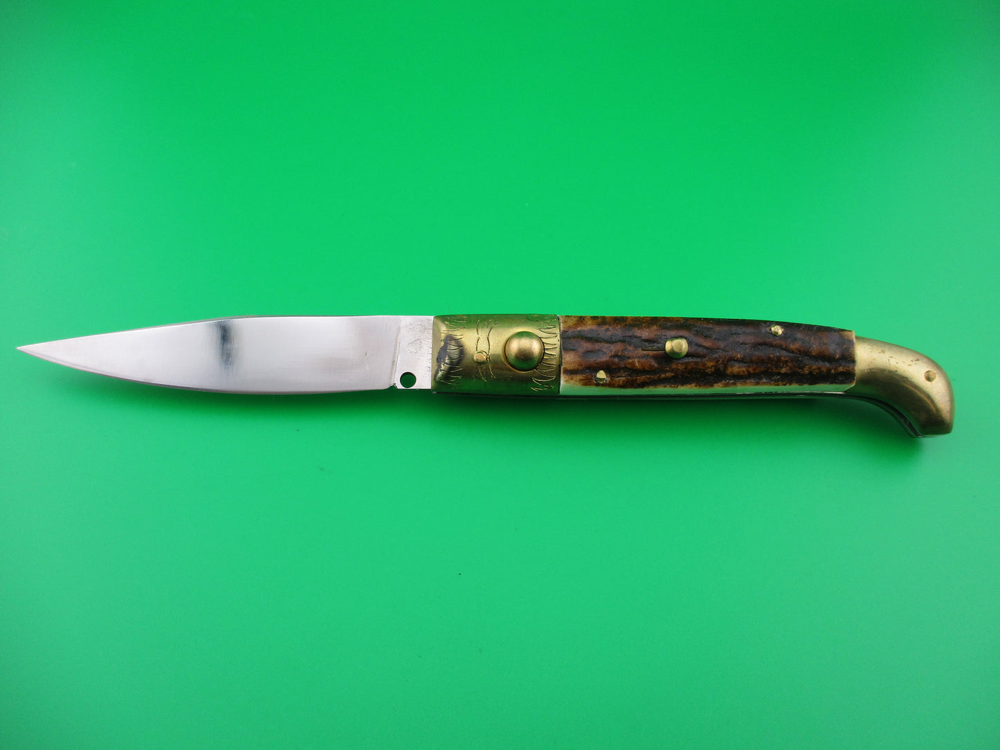 z Jndiana PATENT 21cm Pattada Italian Birds head stag switchblade knife