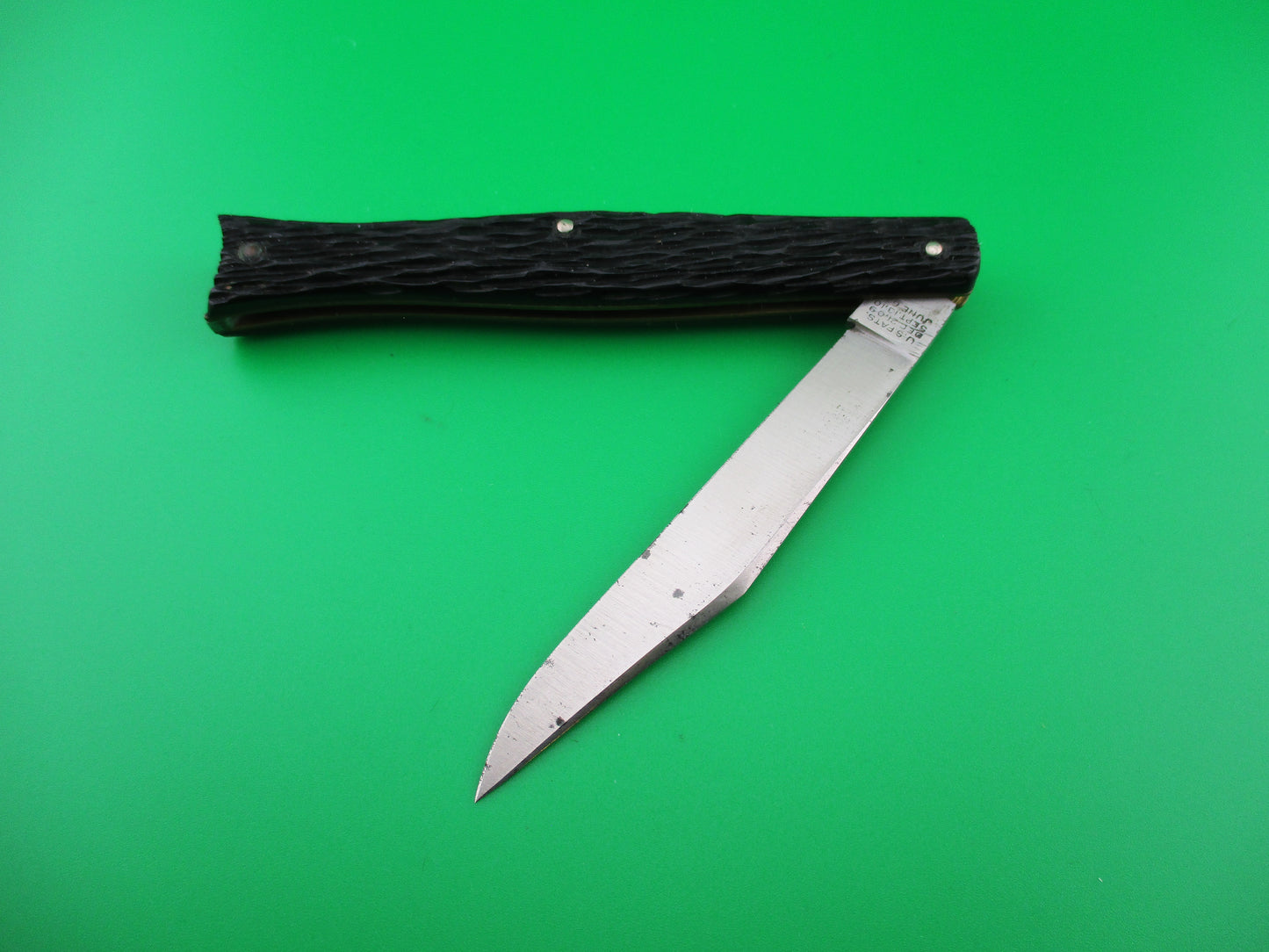 z Schrade Cut Co Fishtail Black Stagged Super Nice 1940s vintage switchblade knife.