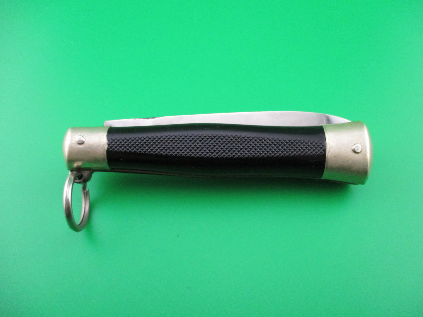 Bargeon 18cm French Ring Pull Black checkered spear point vintage automatic knife