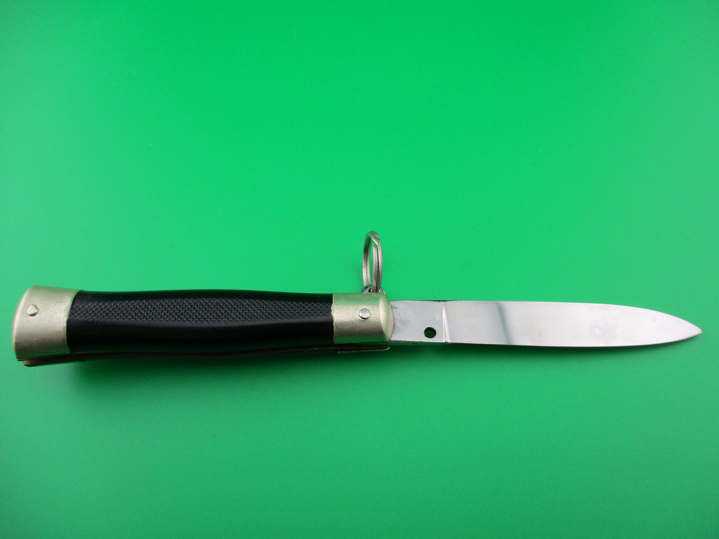 Bargeon 18cm French Ring Pull Black checkered spear point vintage automatic knife