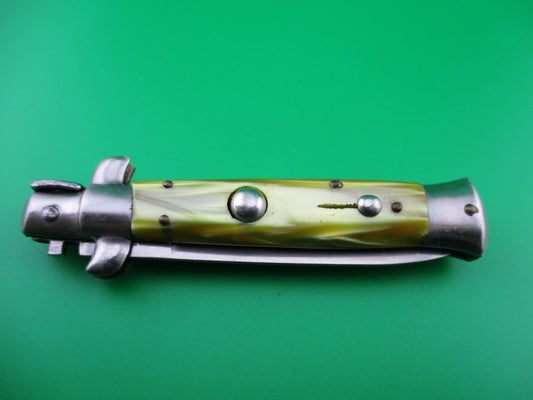 z Rostfrei O 18cm Italian Stiletto swivel bolster Green pearlex automatic knife