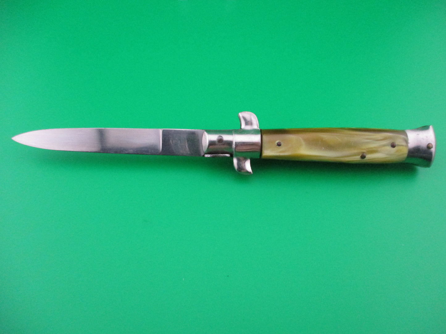 z Rostfrei O 18cm Italian Stiletto swivel bolster Green pearlex automatic knife