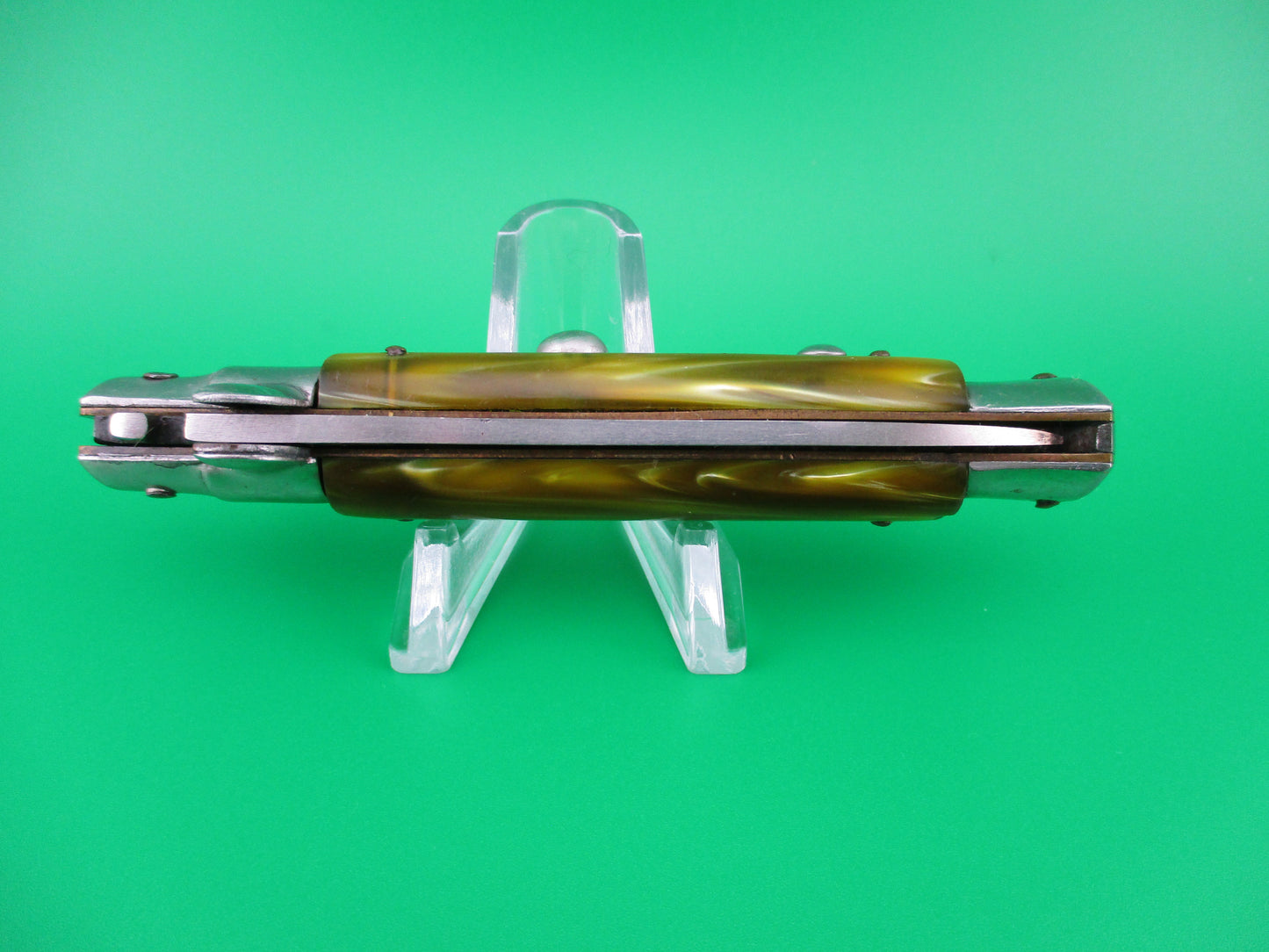 z Rostfrei O 18cm Italian Stiletto swivel bolster Green pearlex automatic knife