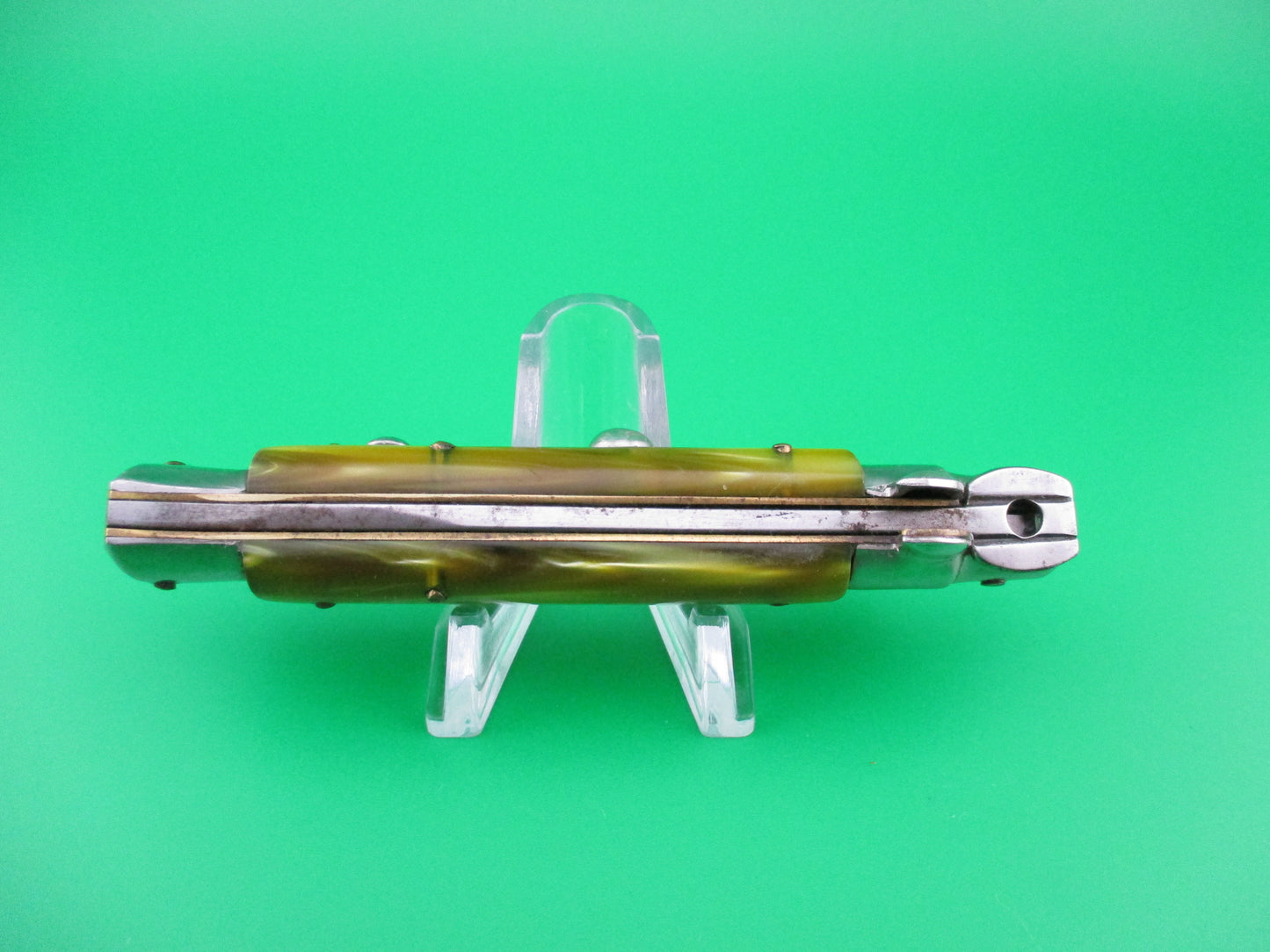z Rostfrei O 18cm Italian Stiletto swivel bolster Green pearlex automatic knife