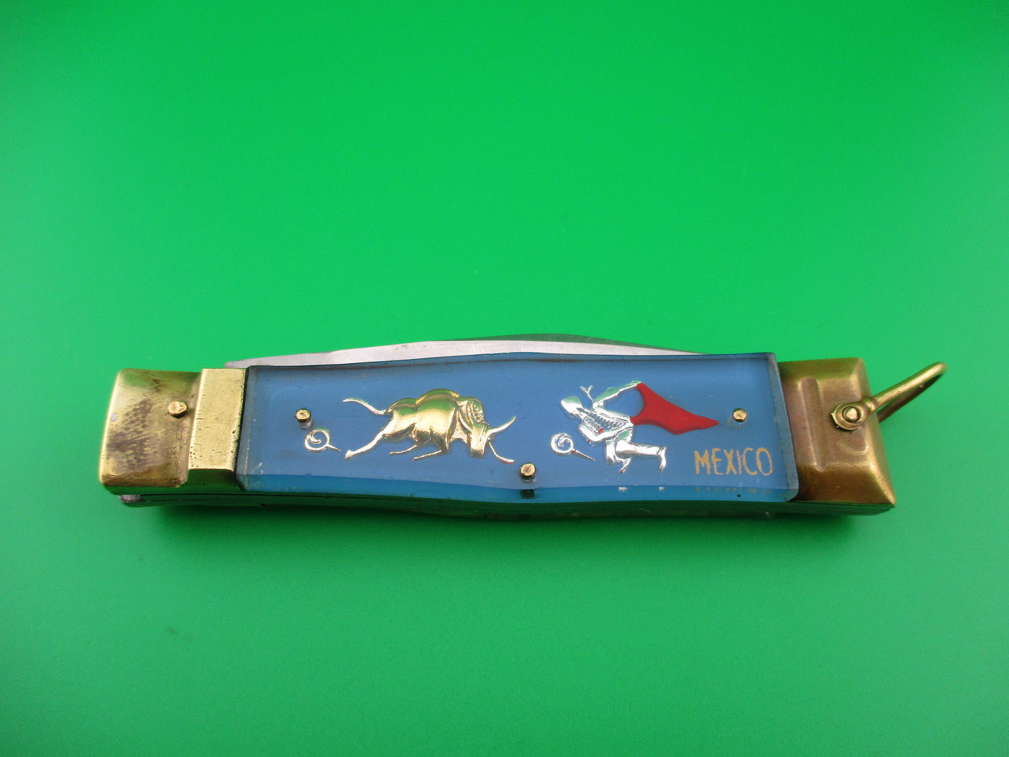 z STAINLESS STEEL Bullfighter Dragon 19cm Mexican Light Blue Souvenir lever switchblade knife