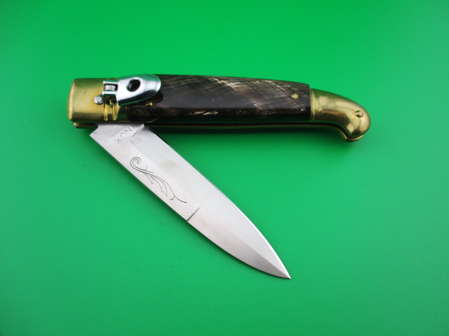 INOX 21cm Italian Birds head Lever Brass Horn Vintage automatic knife