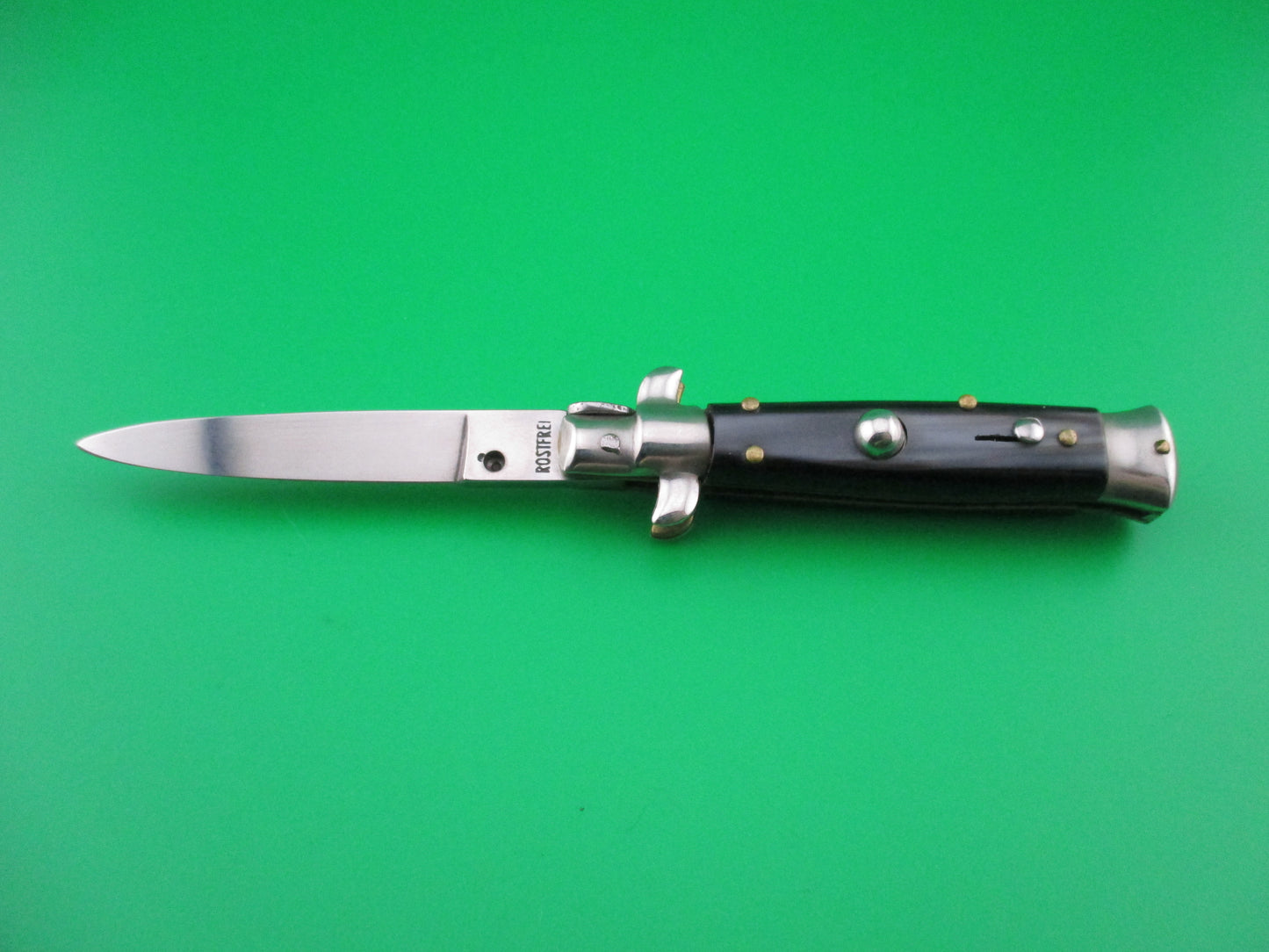 ROSTFREI 14cm Italian NOS stiletto Oreste Dibon vintage swivel bolster automatic knife