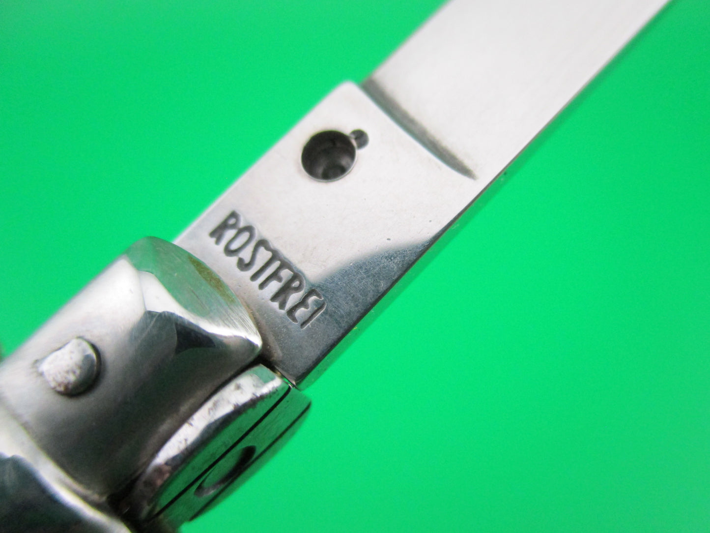 ROSTFREI 14cm Italian NOS stiletto Oreste Dibon vintage swivel bolster automatic knife