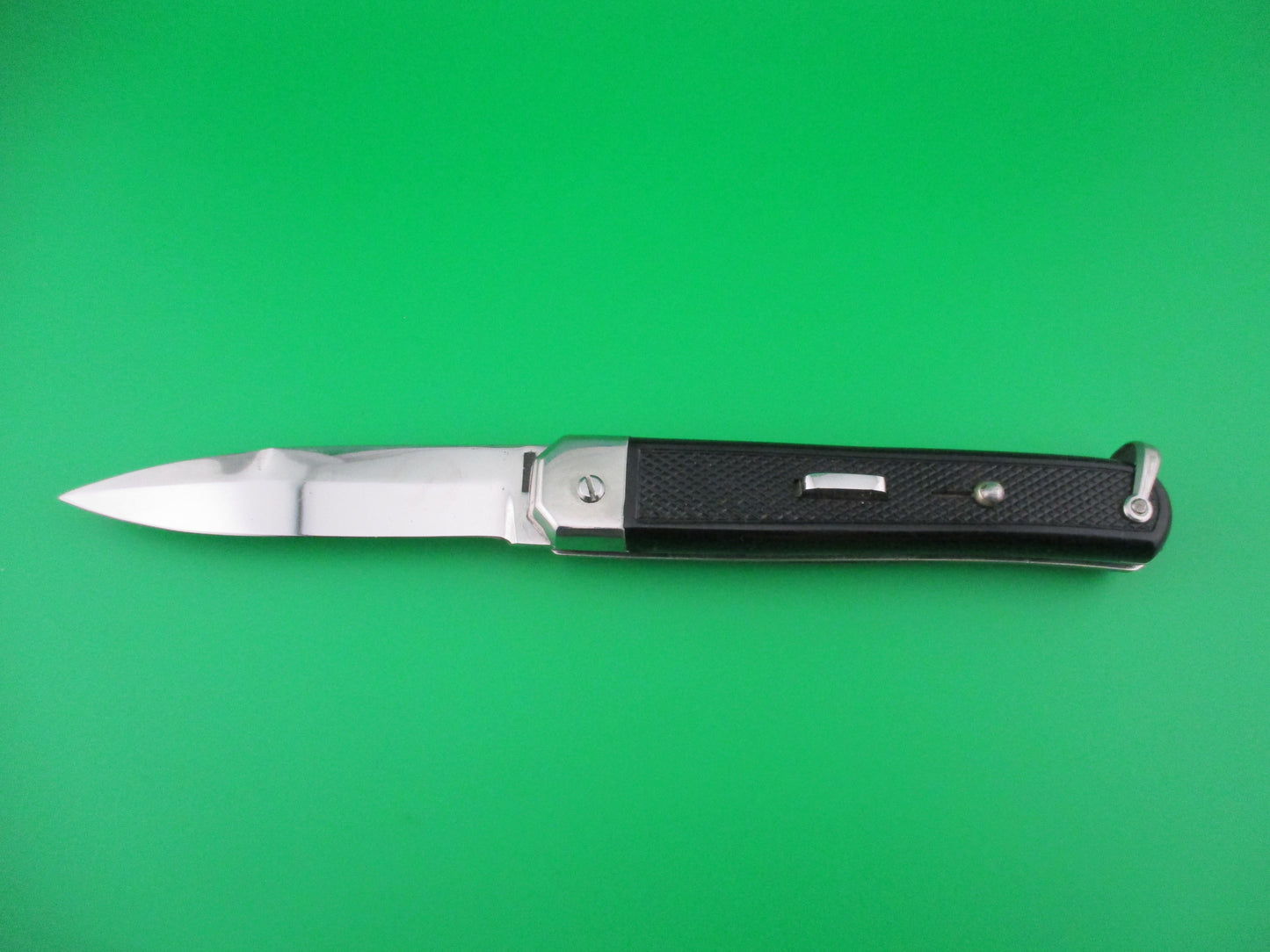 BEGON INOX 21cm French Black checkered automatic knife with lanyard ring