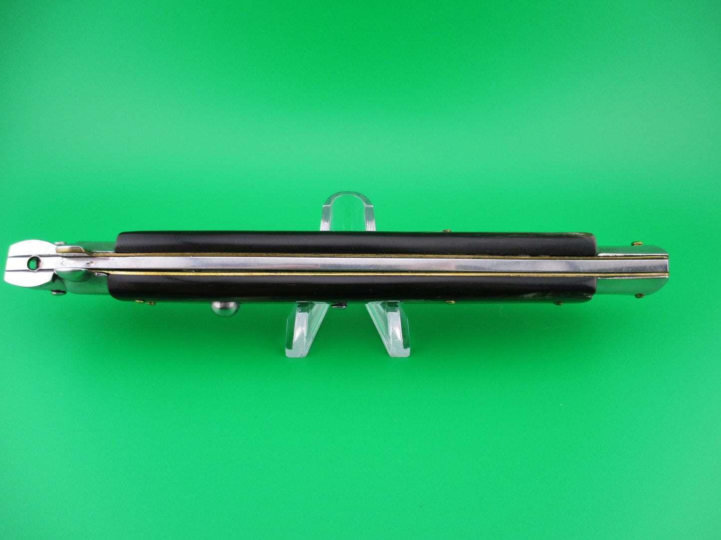 MADE IN ITALY 33cm Italian Swivel Bolster Stiletto Brown horn switchblade