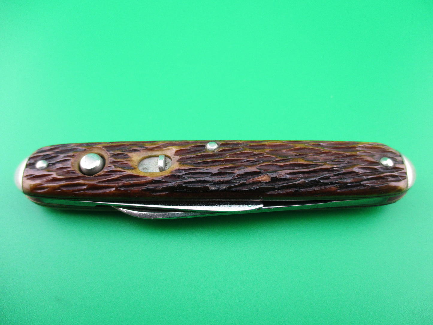 z Schrade Cut Co double Jigged bone tip bolsters automatic knife