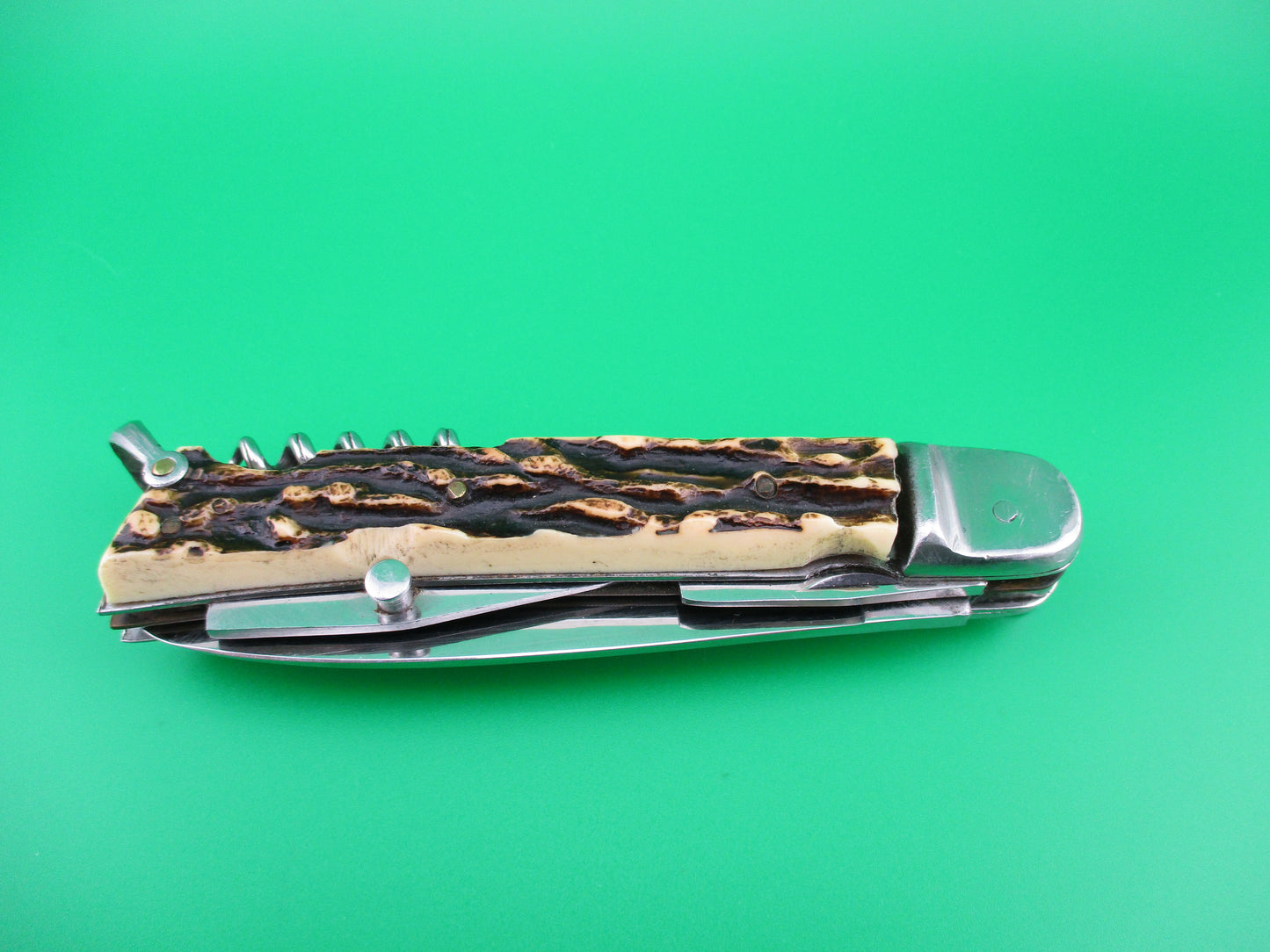 MAKINOX 21cm French 4 blade Camper Faux stag automatic knife