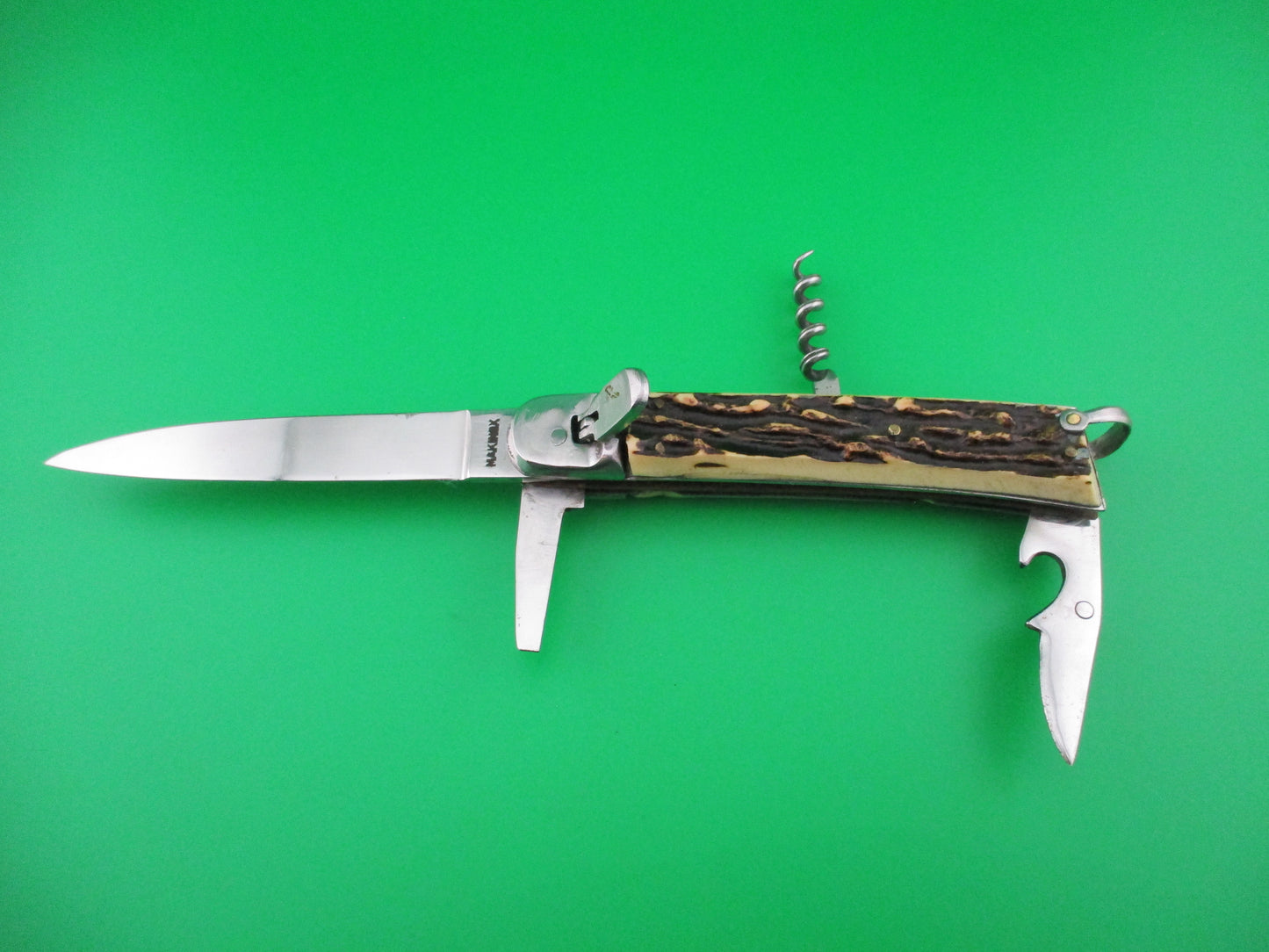 MAKINOX 21cm French 4 blade Camper Faux stag automatic knife