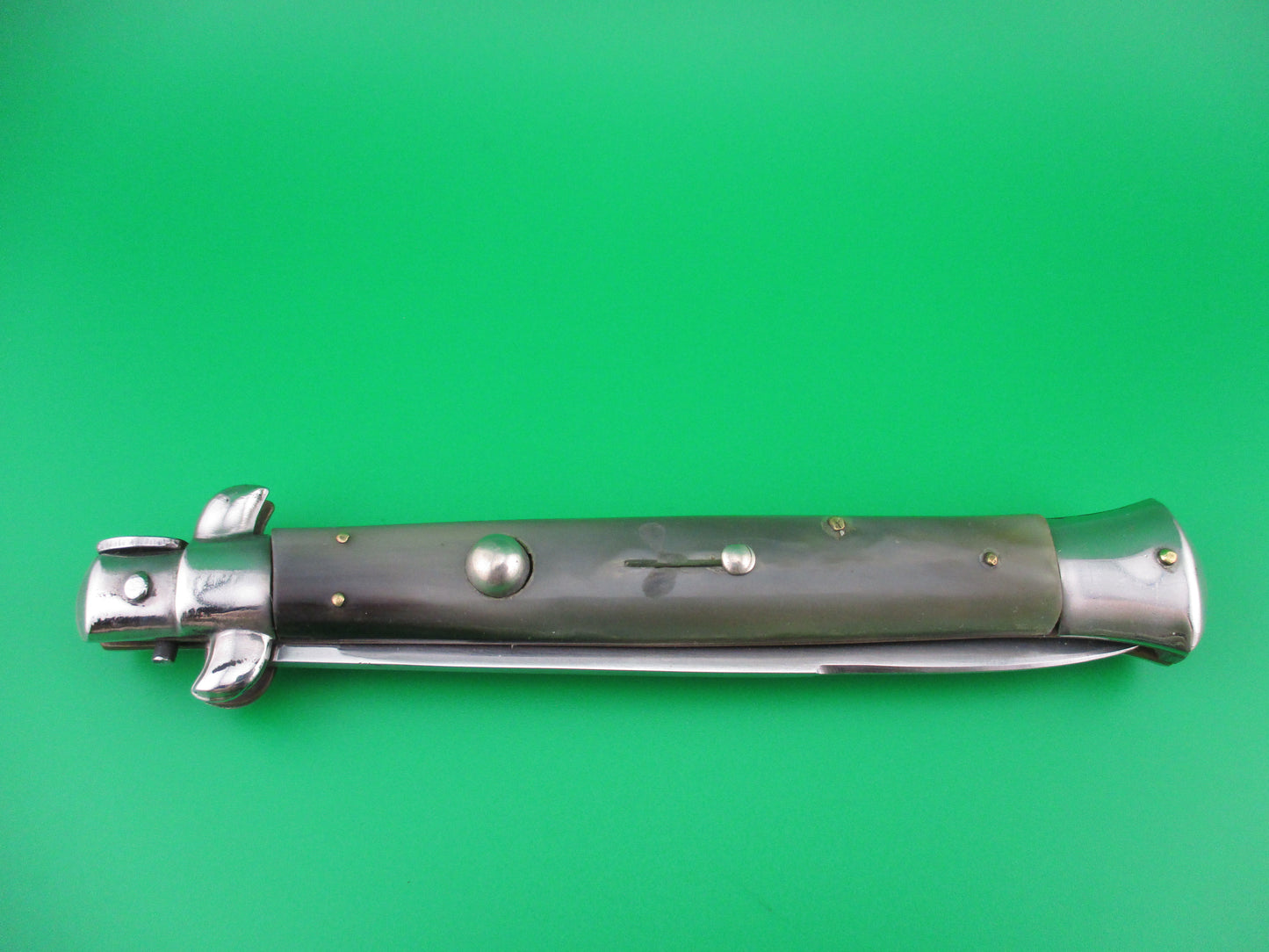 Rostfrei (slant) 8 28cm Italian Vintage Green horn Stiletto switchblade knife