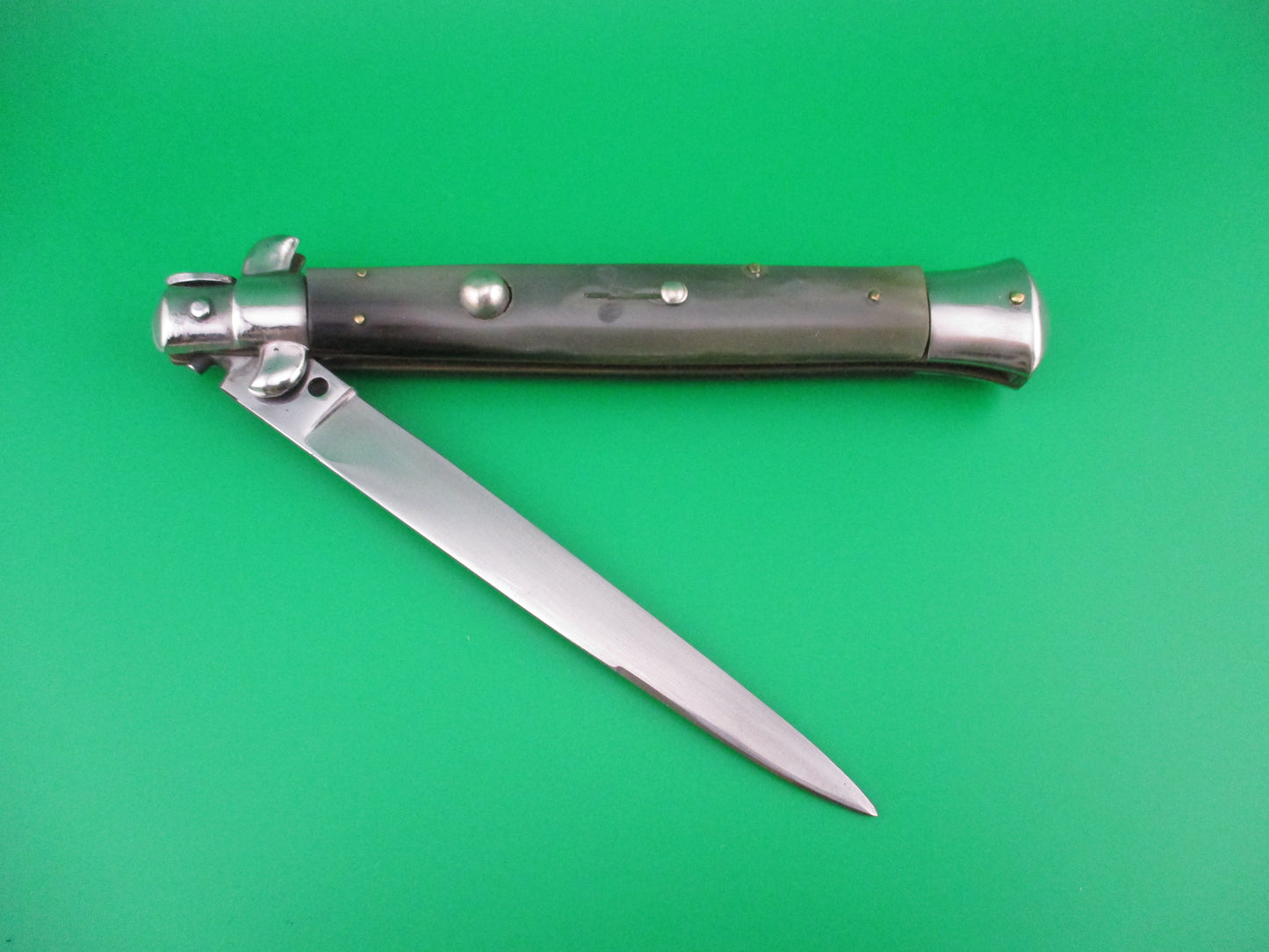 Rostfrei (slant) 8 28cm Italian Vintage Green horn Stiletto switchblade knife