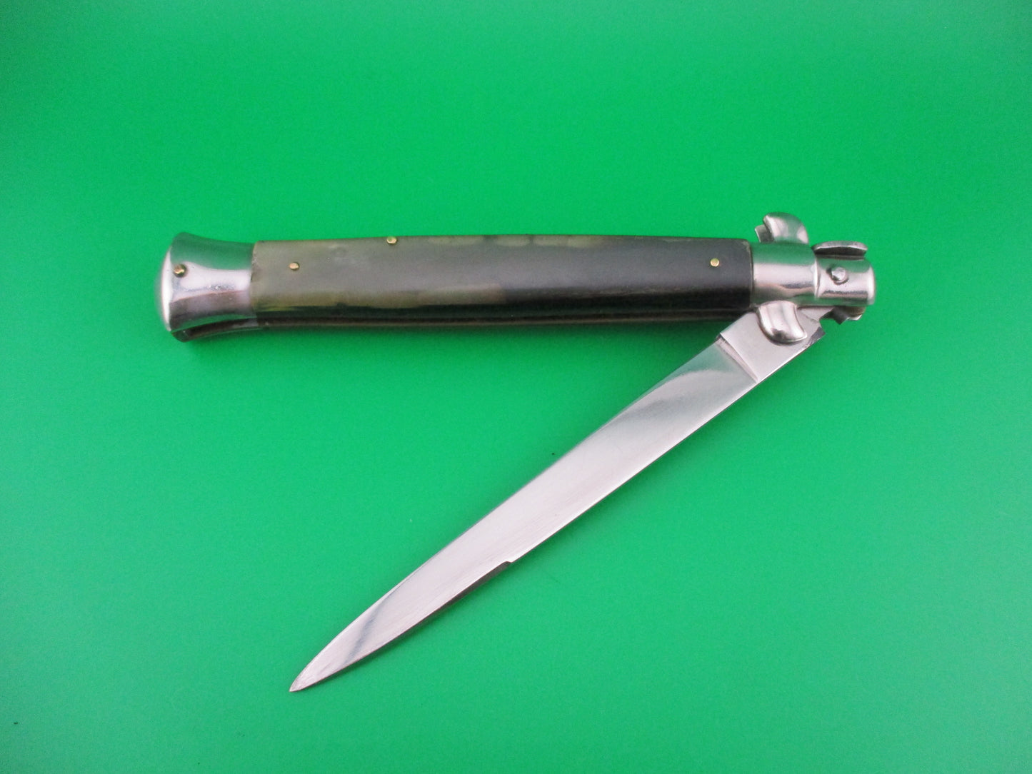 Rostfrei (slant) 8 28cm Italian Vintage Green horn Stiletto switchblade knife