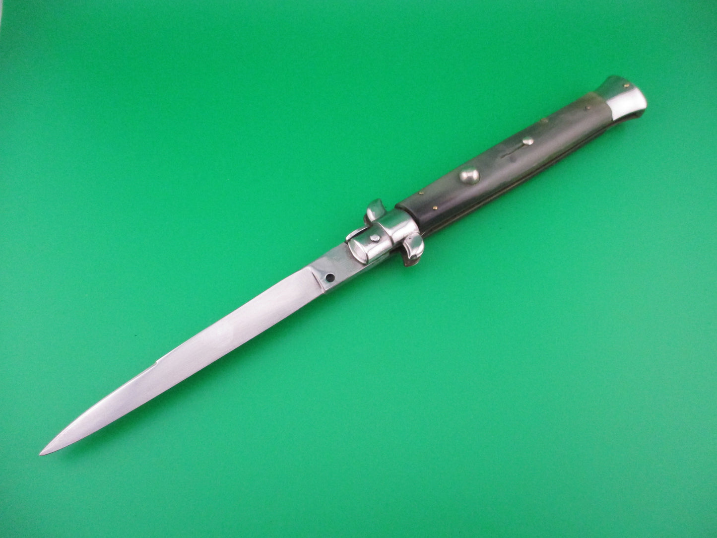 Rostfrei (slant) 8 28cm Italian Vintage Green horn Stiletto switchblade knife