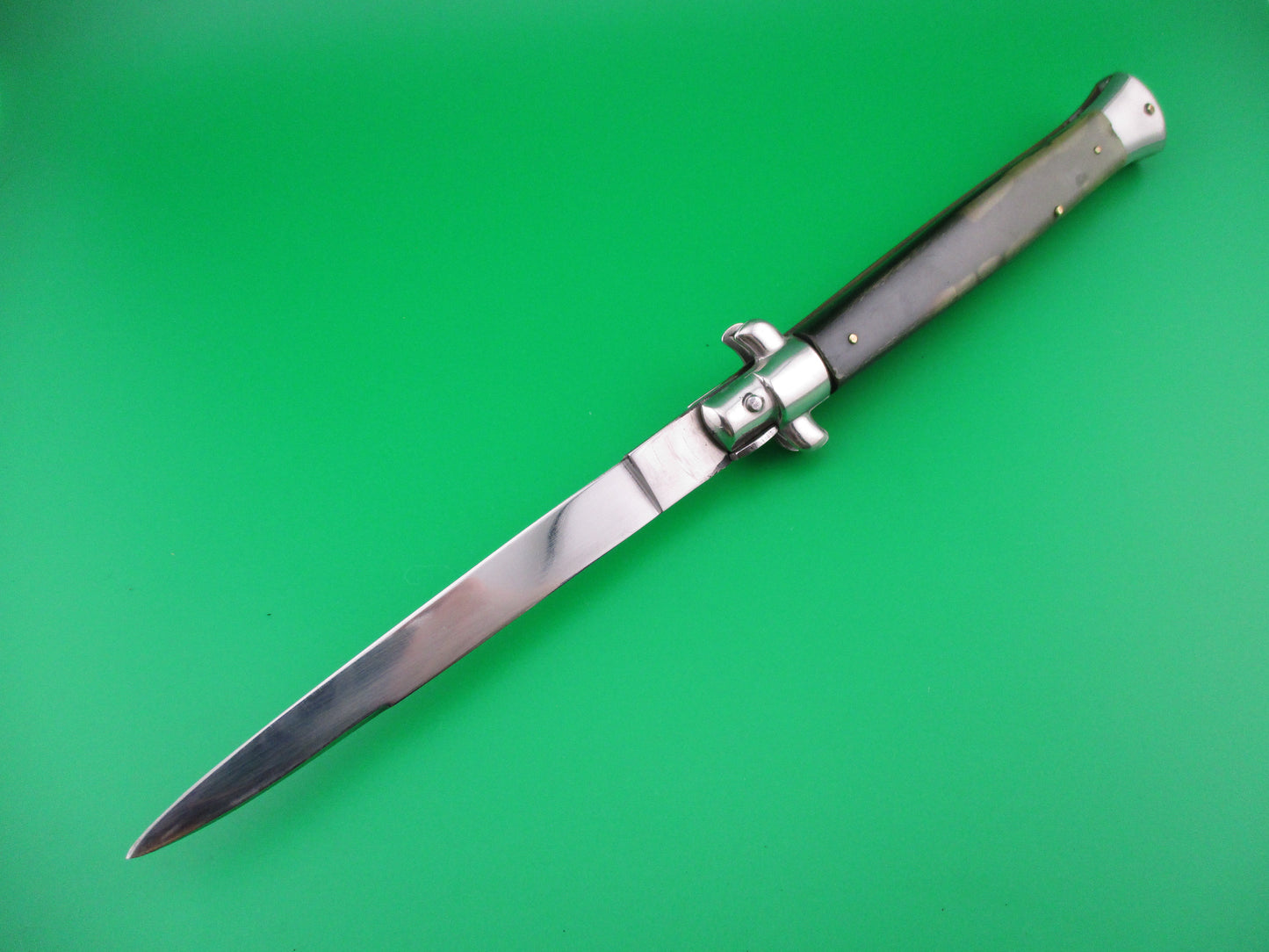 Rostfrei (slant) 8 28cm Italian Vintage Green horn Stiletto switchblade knife