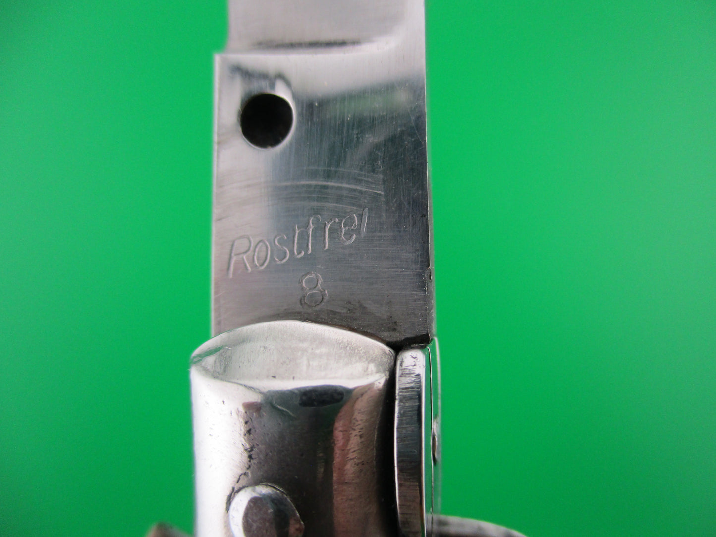 Rostfrei (slant) 8 28cm Italian Vintage Green horn Stiletto switchblade knife