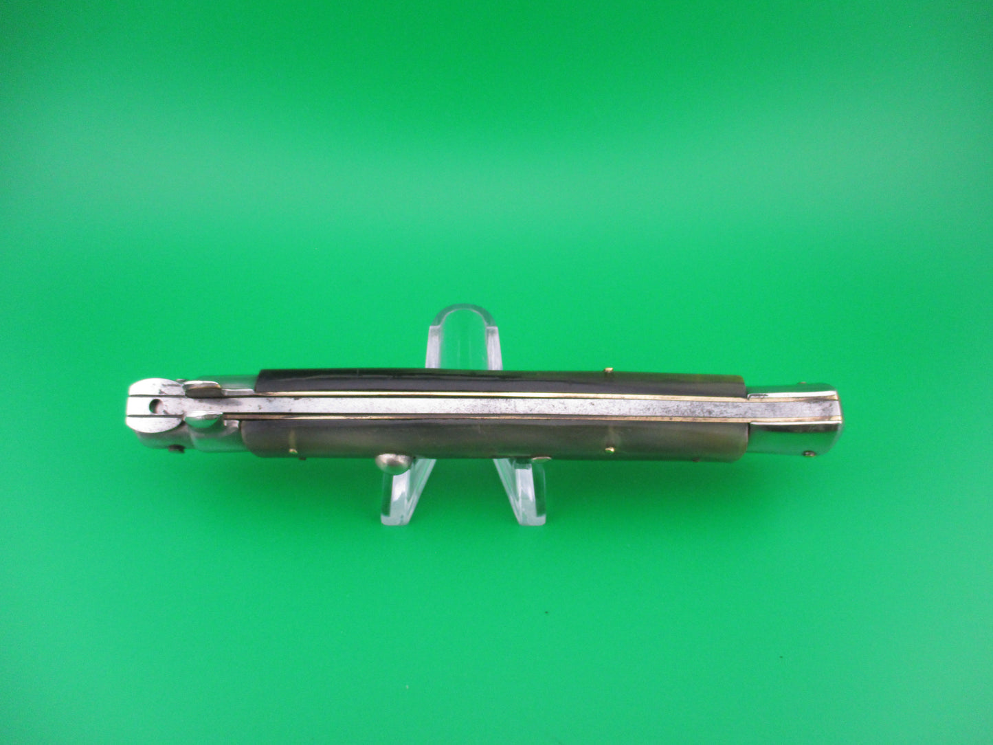 Rostfrei (slant) 8 28cm Italian Vintage Green horn Stiletto switchblade knife