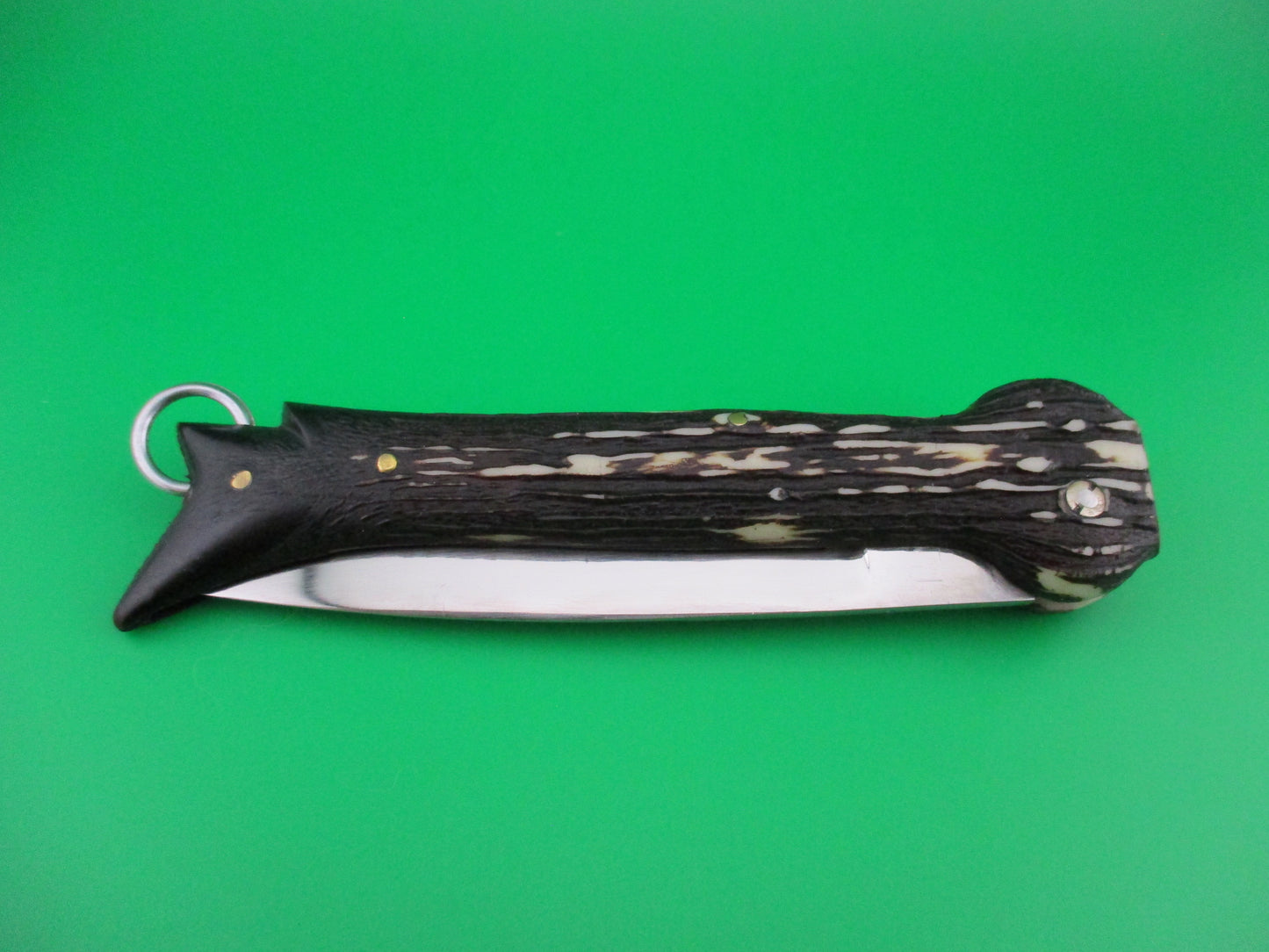 Brevete SMASH INOX 25cm French Faux stag hoof automatic knife button safety
