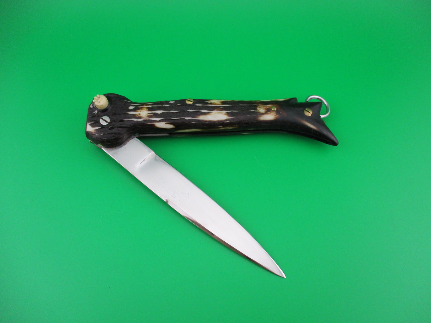 Brevete SMASH INOX 25cm French Faux stag hoof automatic knife button safety
