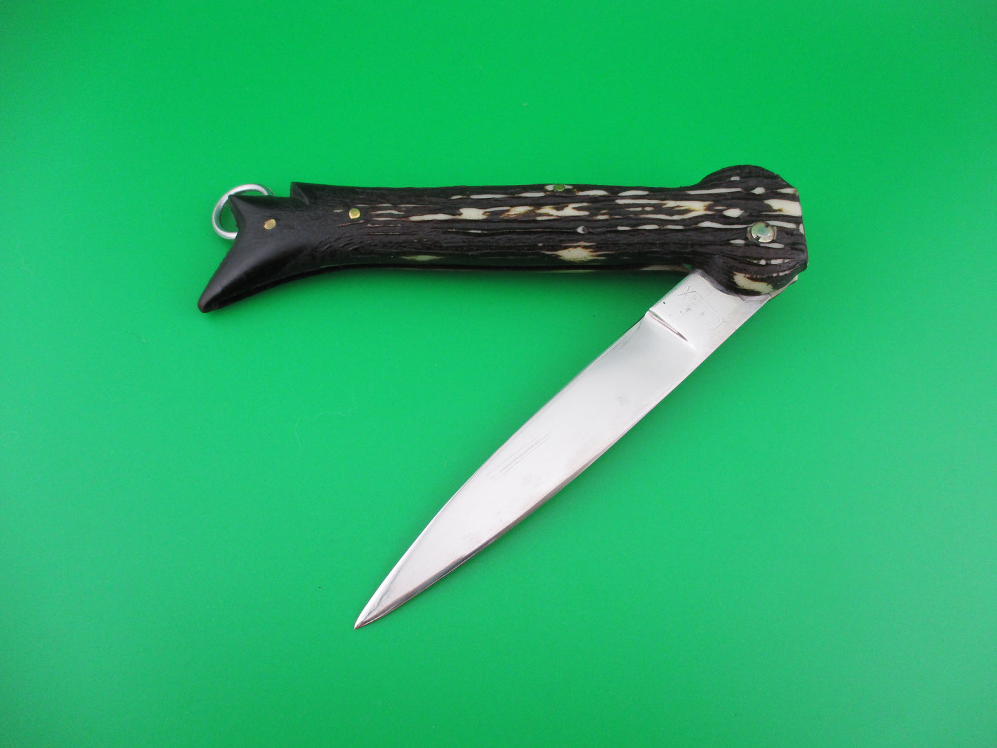 Brevete SMASH INOX 25cm French Faux stag hoof automatic knife button safety