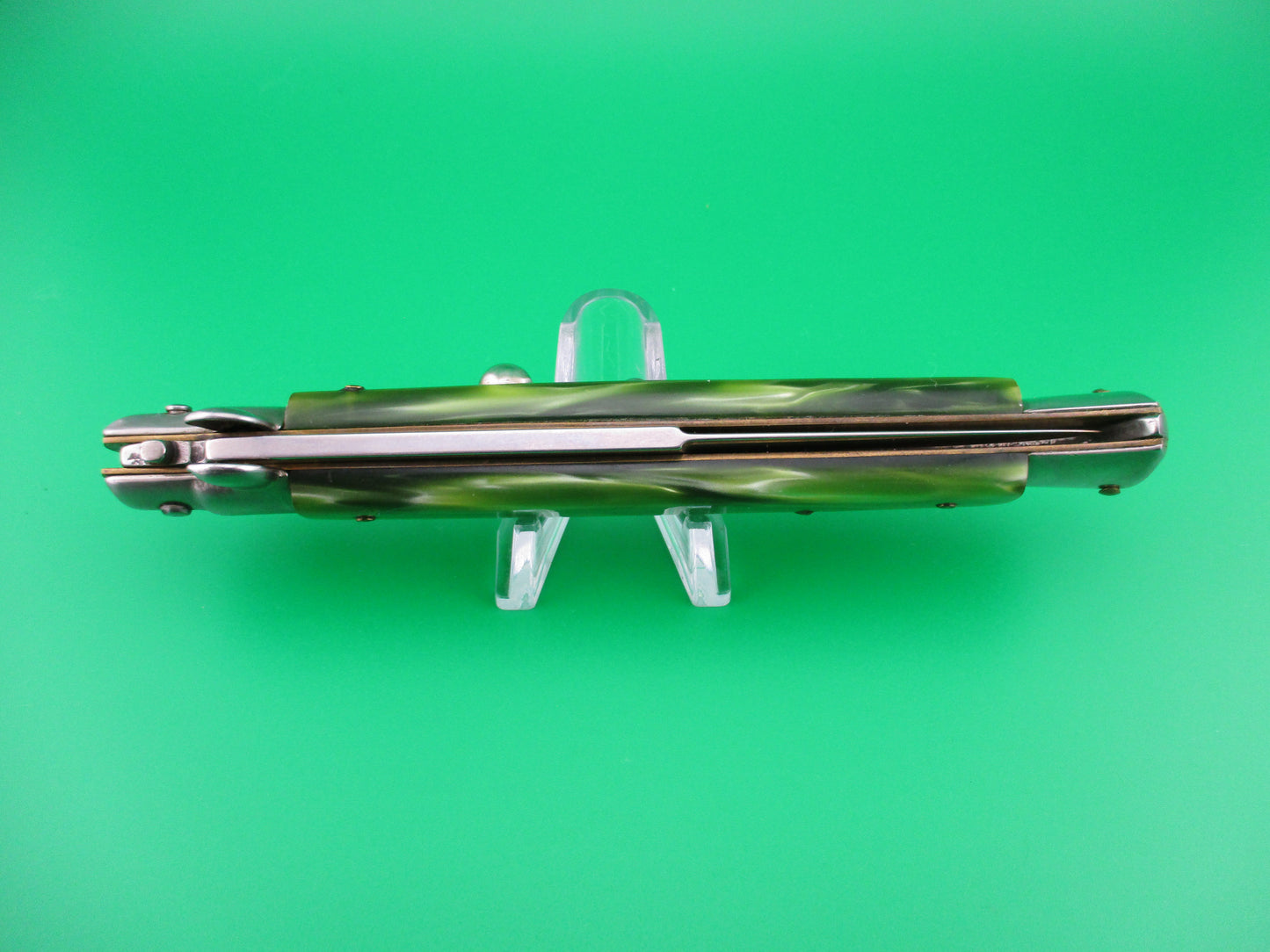 Italian 28cm Stiletto Swivel bolster Green pearlex automatic knife sterile