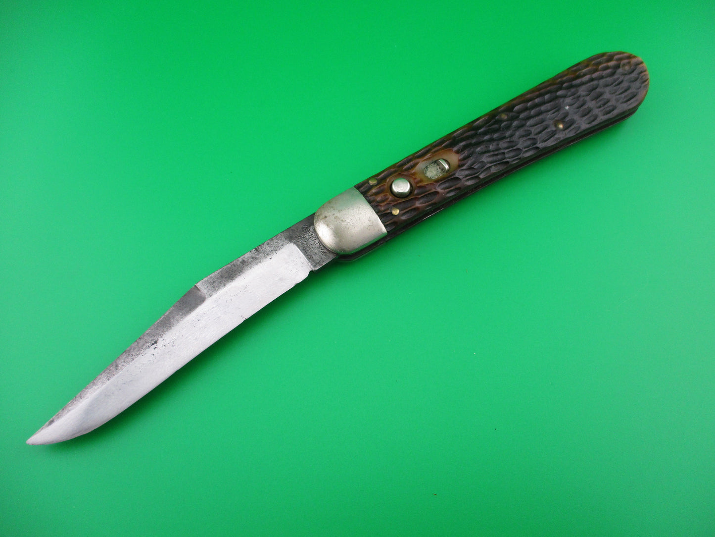 z Schrade Cut Co 1613 3/4 Hunting Knife Saber grind blade bone switchblade