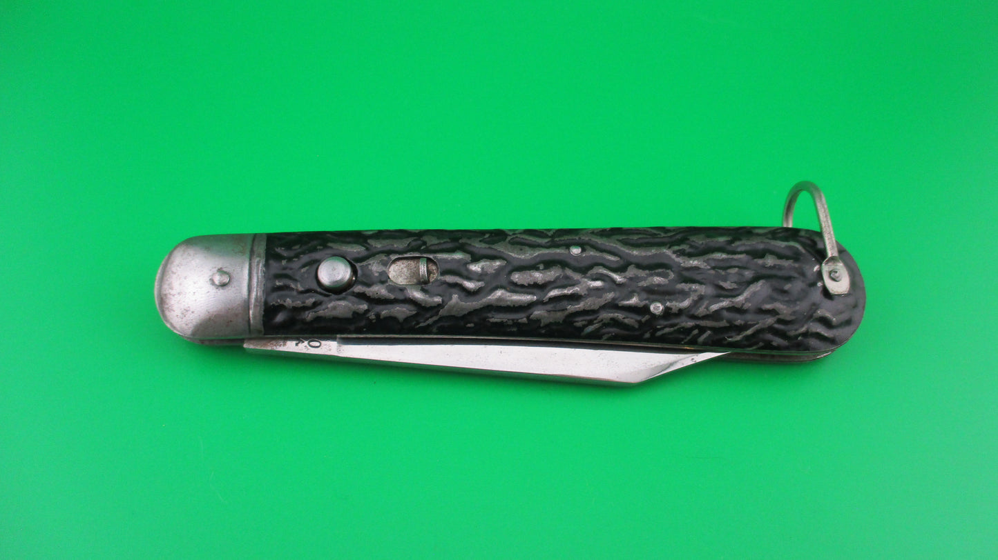 Presto Paratrooper style Hunter Black Metal switchblade with lanyard
