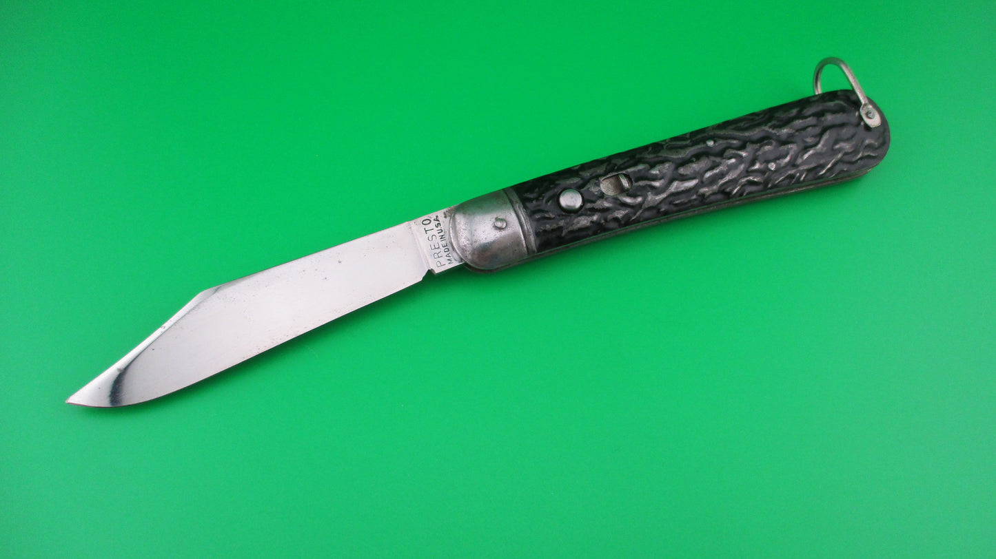 Presto Paratrooper style Hunter Black Metal switchblade with lanyard