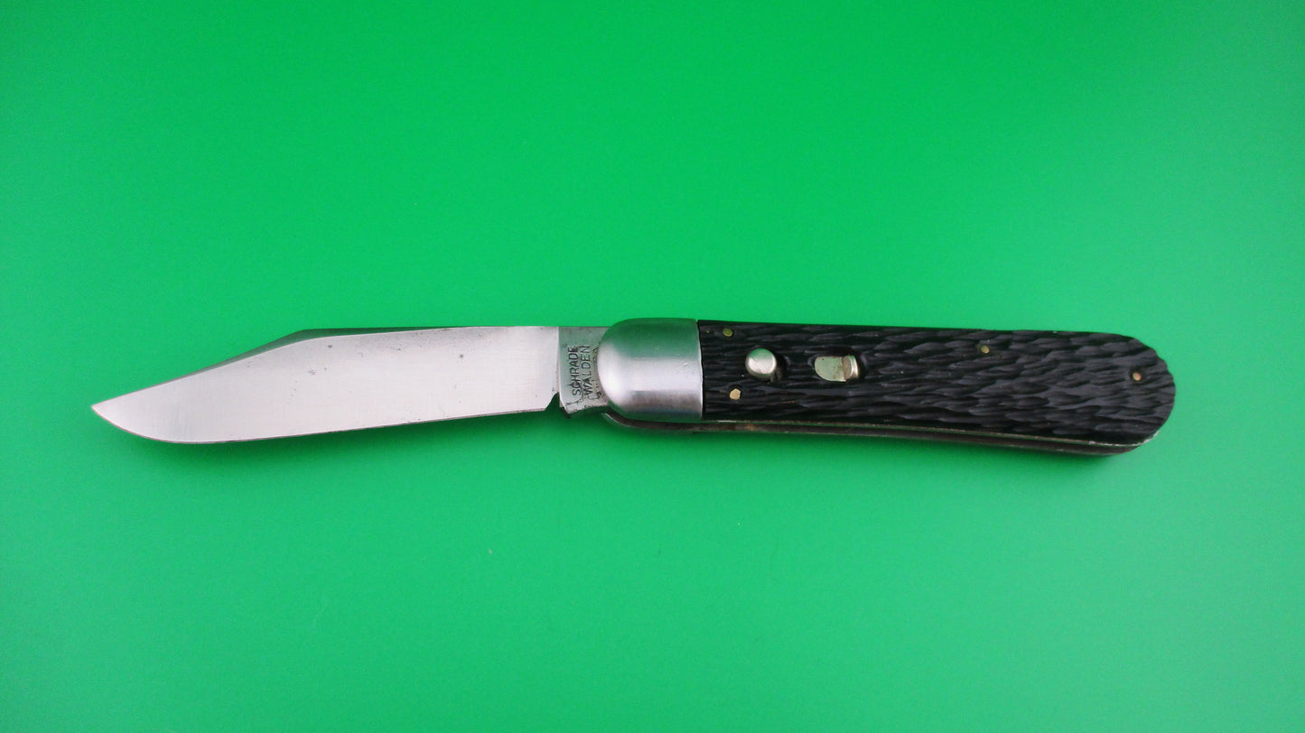 z SCHRADE WALDEN 155 Scout Black jigged vintage automatic knife
