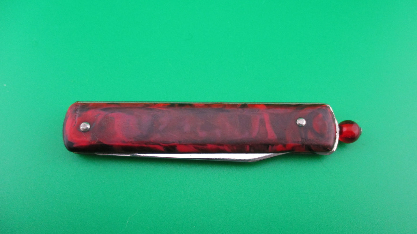 GEORGE SCHRADE KNIFE CO Pullball Red swirl vintage switchblade
