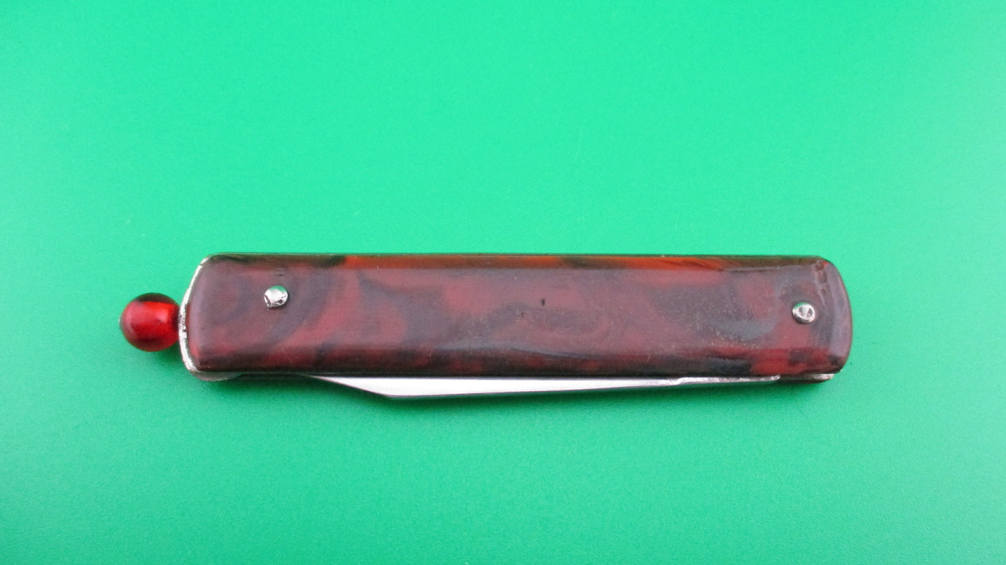 GEORGE SCHRADE KNIFE CO Pullball Red swirl vintage switchblade