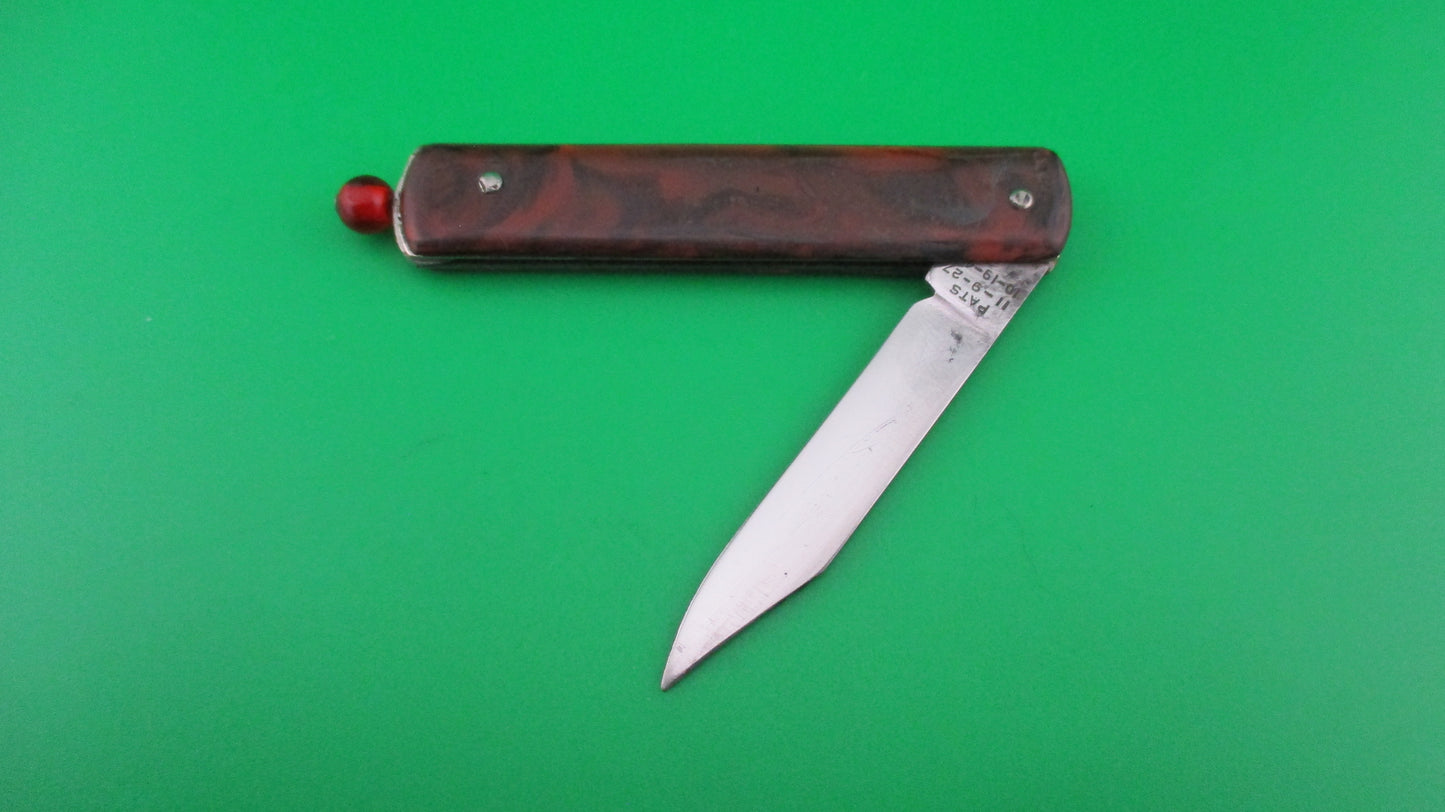 GEORGE SCHRADE KNIFE CO Pullball Red swirl vintage switchblade