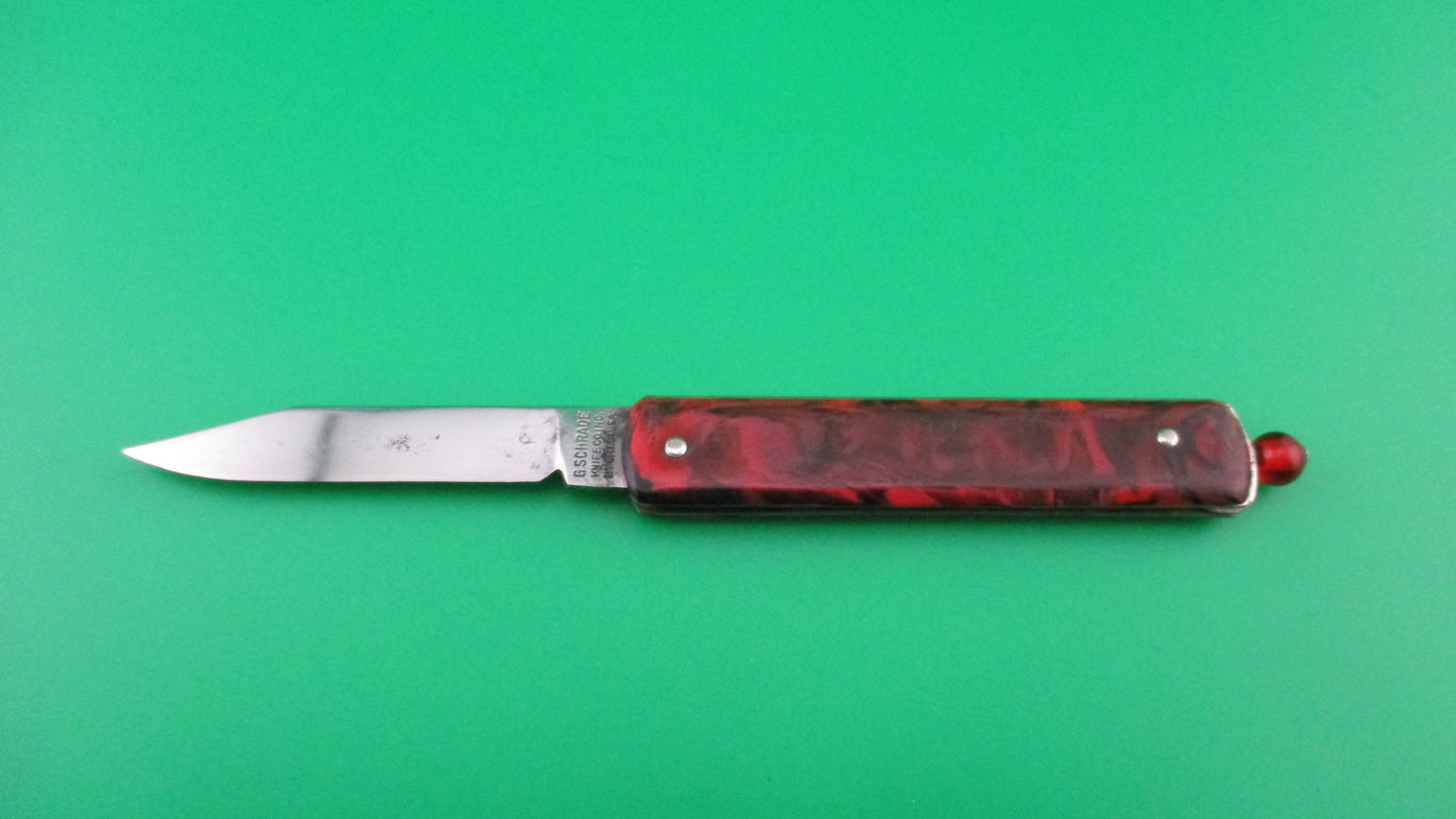 GEORGE SCHRADE KNIFE CO Pullball Red swirl vintage switchblade