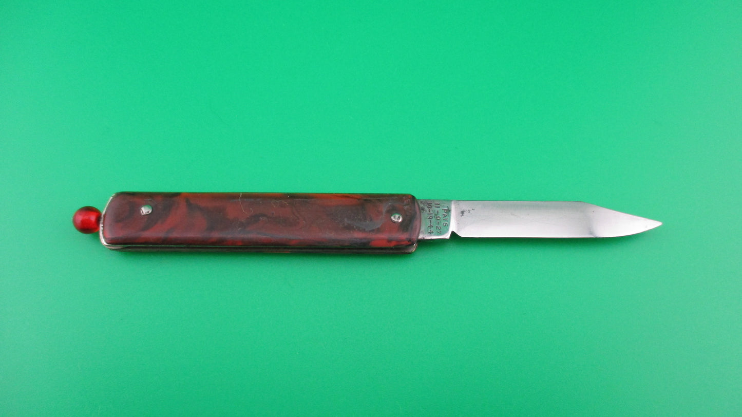 GEORGE SCHRADE KNIFE CO Pullball Red swirl vintage switchblade