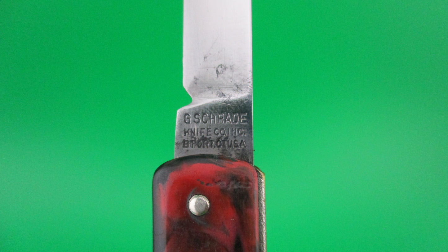 GEORGE SCHRADE KNIFE CO Pullball Red swirl vintage switchblade