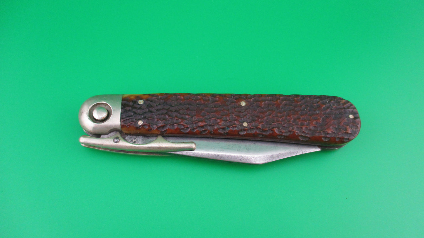 Press Button Knife Co VICTOR picked bone antique switchblade knife