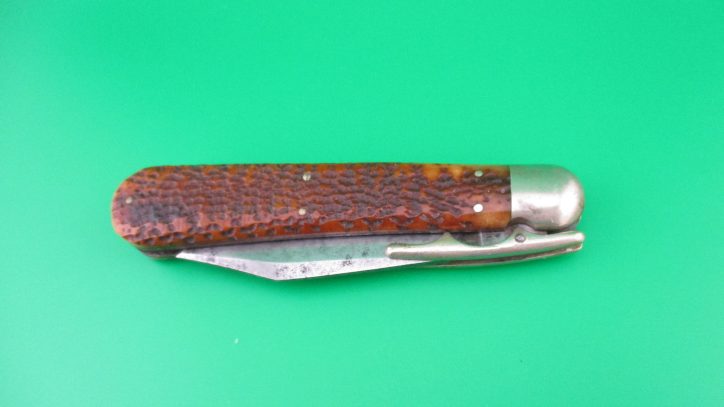 Press Button Knife Co VICTOR picked bone antique switchblade knife