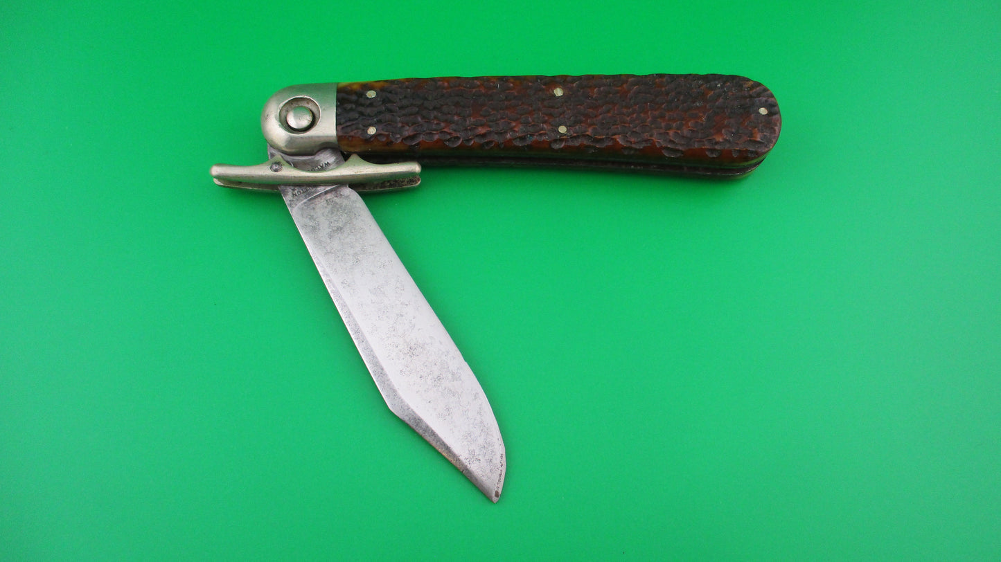 Press Button Knife Co VICTOR picked bone antique switchblade knife