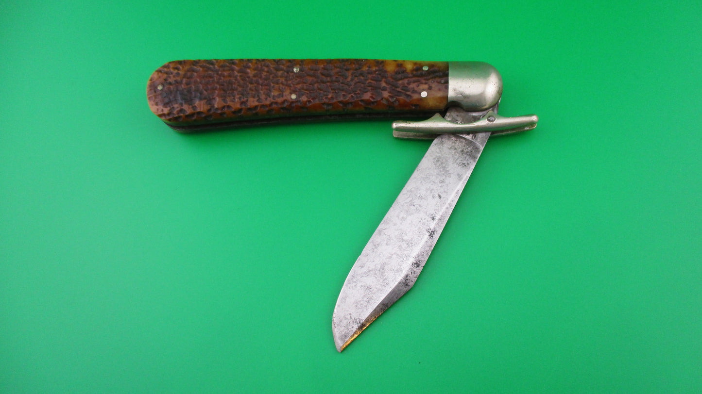 Press Button Knife Co VICTOR picked bone antique switchblade knife